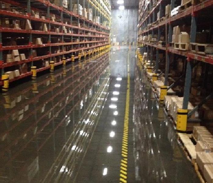 Flooded warehouse floor